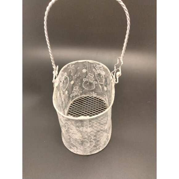 Silver Snowman Beaded Basket Snowflake Metal Wire - Picture 3 of 7